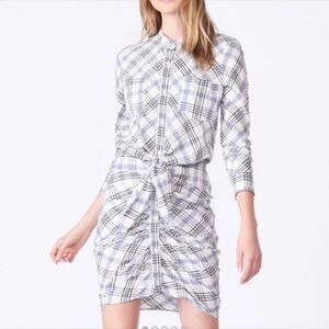 Veronica Beard Della Ruched Plaid Button Front Long Sleeve Shirt Dress 2‎